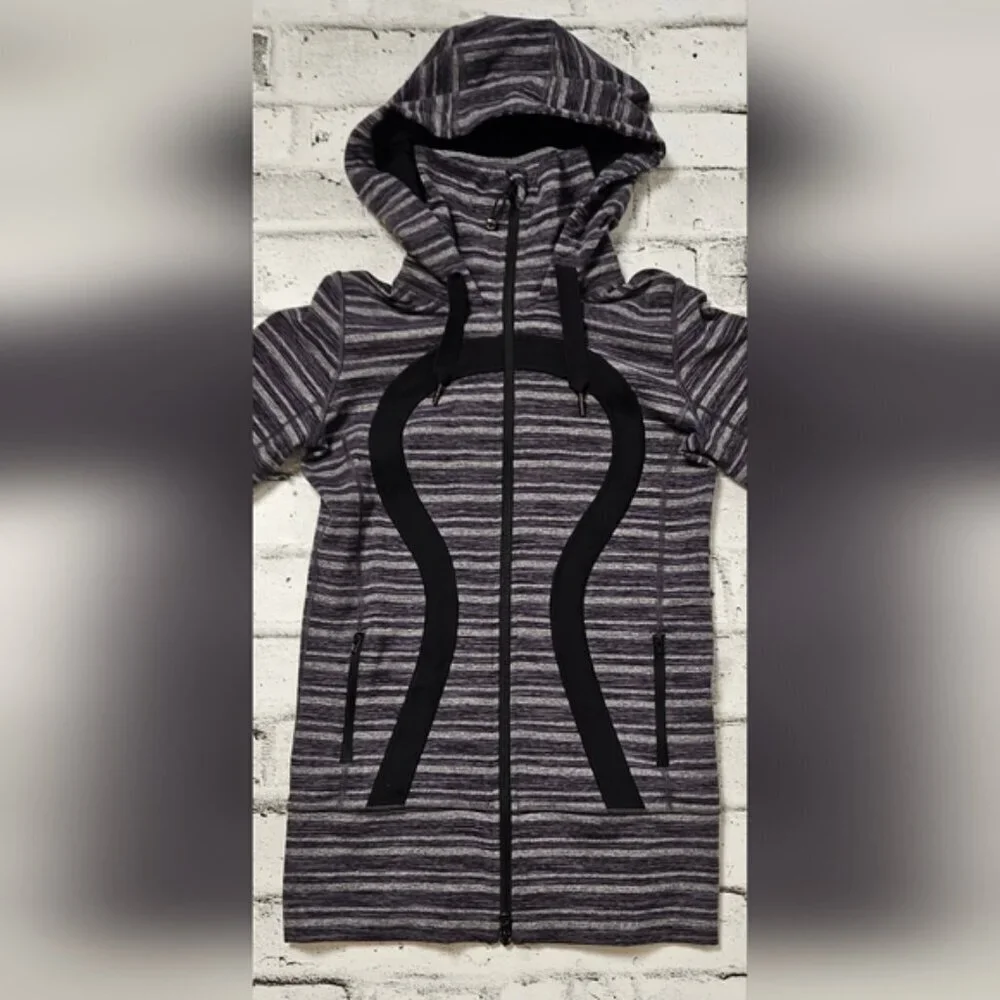 Lululemon In Stride Zip Jacket Purple Grey Stripe Women’s Size 4